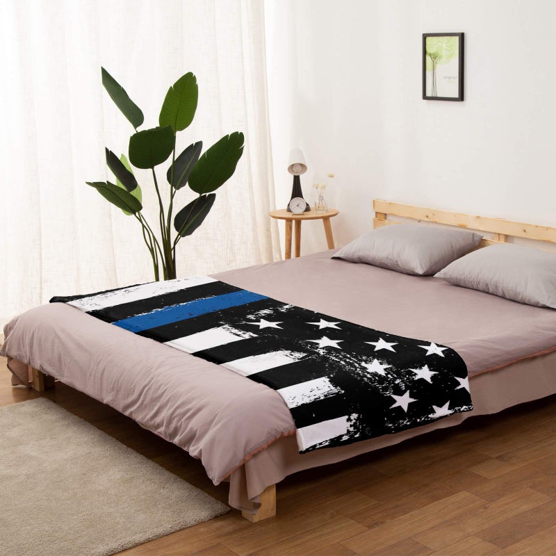Edwiinsa Thin Blue Line Police Blanket Fleece Throw Blankets 40'' x 50'', Lightweight Super Soft Micrifiber Honor Law Enforcement USA Vintage Warm Plush Cozy Luxury Bed Blankets All Season for Couch/Sofa/Gift - Image 2
